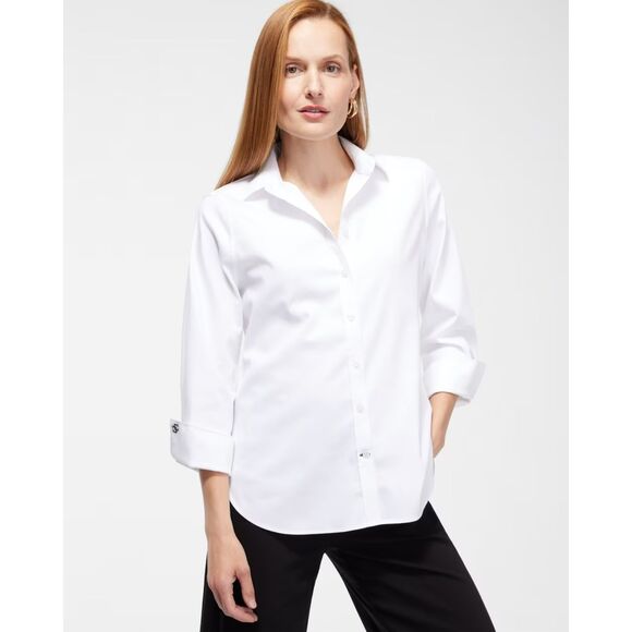 Chicos No Iron 3/4 sleeve white classic shirt NWOT - Picture 1 of 4